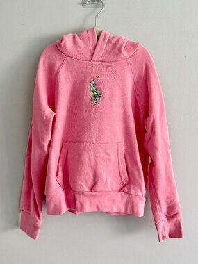 Polo Ralph Lauren Pink Floral Big Pony Hoodie Sweatshirt Girls M 8-10